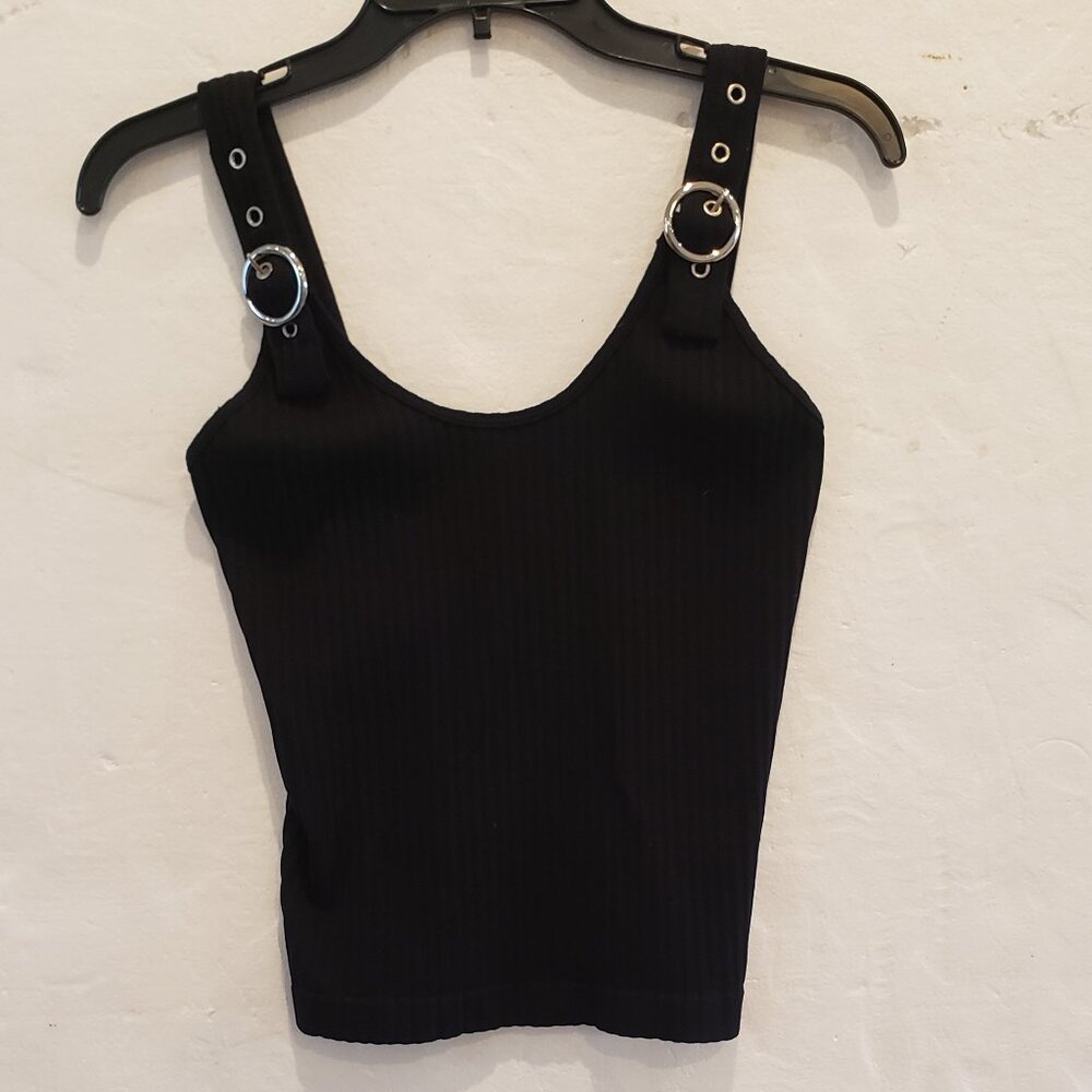 Bella Seamless Adjustable Stretch Tank Top with Silver Hardware - Picture 2 of 6